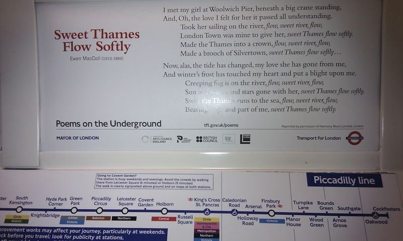 London underground poem Sweet thames flow softly