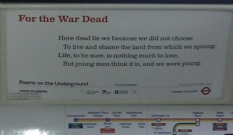 London underground poem For the War dead