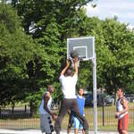 Clapham Common in London basketball players